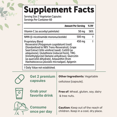 Micro Ingredients NMN Complex 1,000mg Per Serving, 120 Veggie Capsules