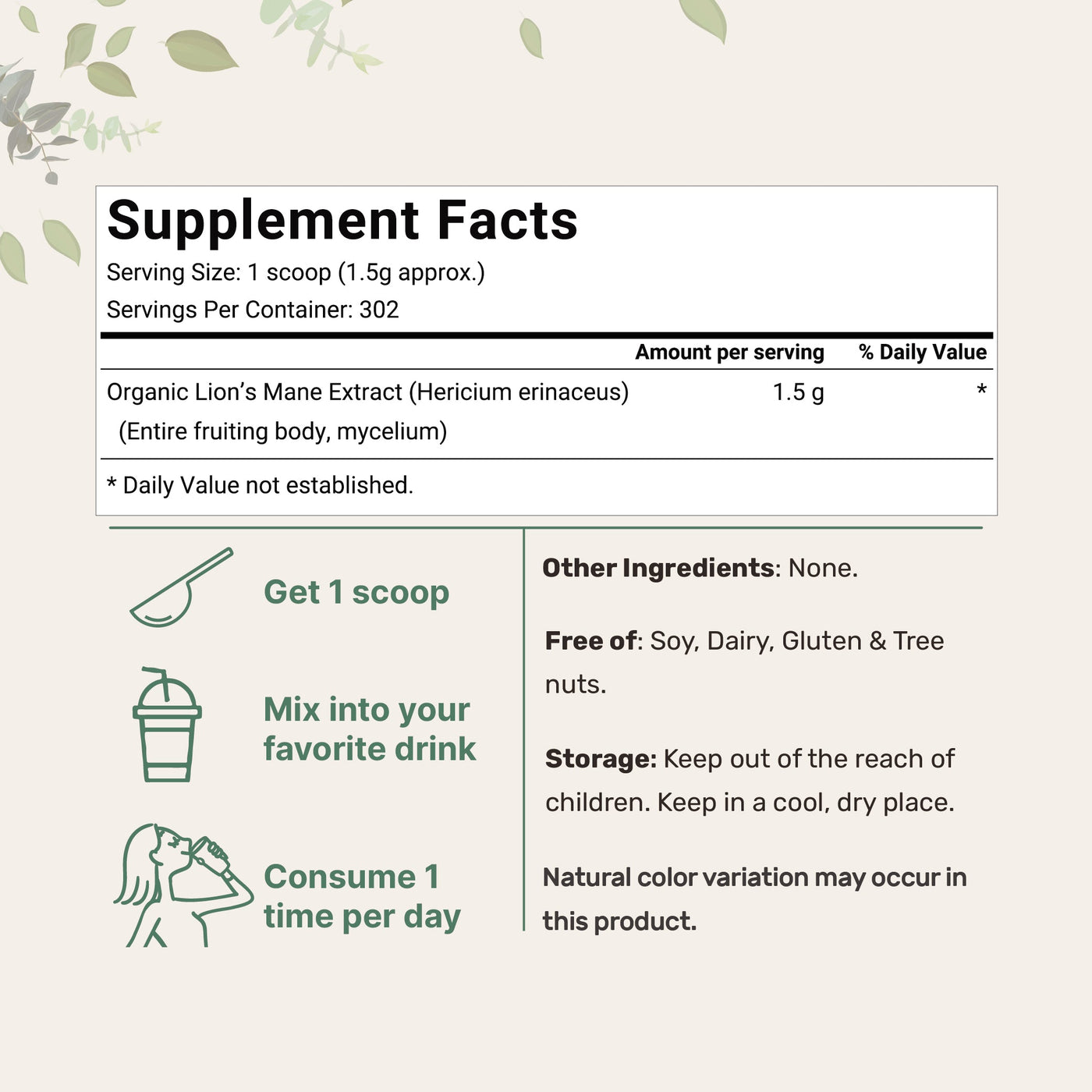 Micro Ingredients Organic Lions Mane Mushroom Supplement Powder