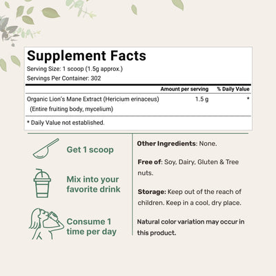 Micro Ingredients Organic Lions Mane Mushroom Supplement Powder