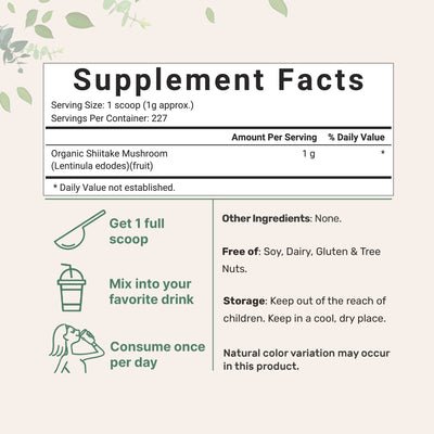 Micro Ingredients Organic Shiitake Mushroom Powder, 8oz