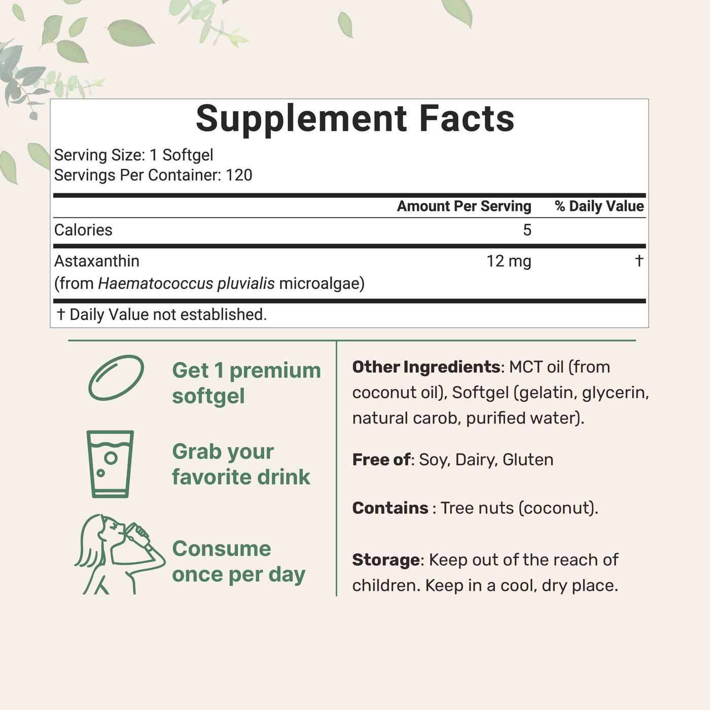 Micro Ingredients Astaxanthin 12mg, 120 softgels, tanning pills, Strength Carotenoids Skin Supplement w. 100% Natural Astaxanthin from MicroAlgae