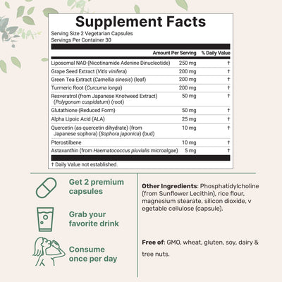 Micro Ingredients Liposomal NAD+ Ultimate 1,000mg, 60 Veggie Capsules