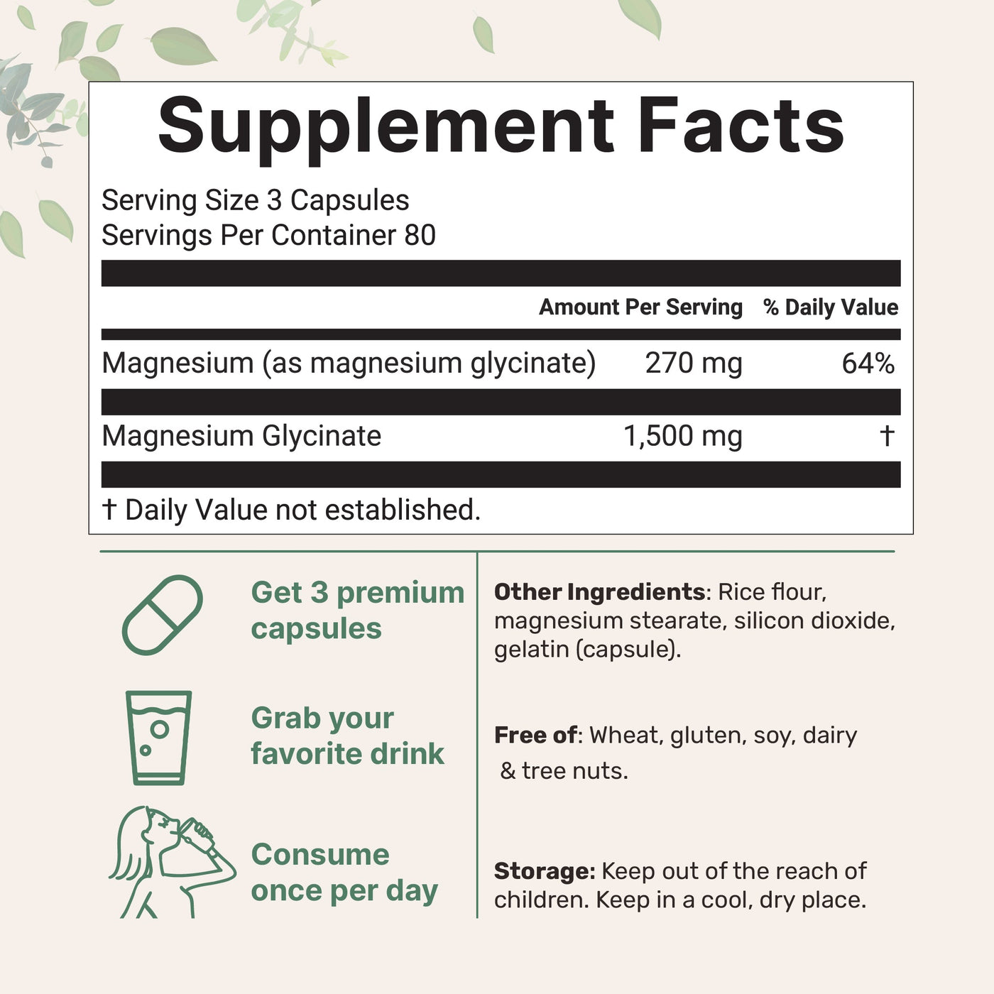 Micro Ingredients Triple Strength Magnesium Glycinate 1,500mg Per Serving, 240 Capsules