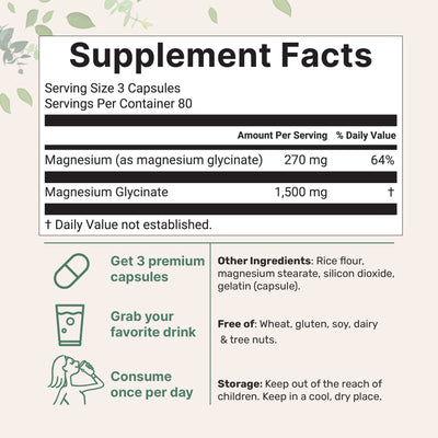 Micro Ingredients Triple Strength Magnesium Glycinate 1,500mg Per Serving, 240 Capsules