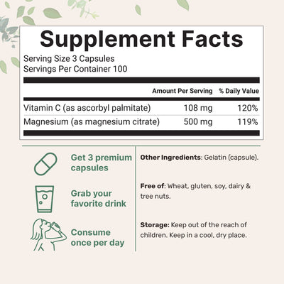 Micro Ingredients Pure Magnesium Citrate Supplements 500mg Per Serving, 300 Capsules