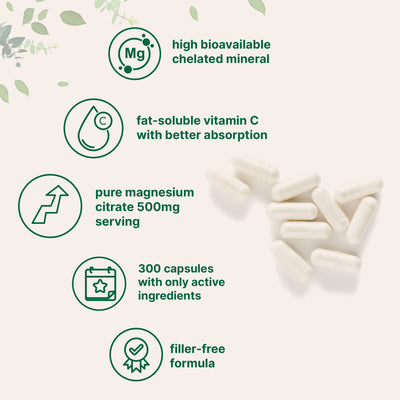 Micro Ingredients Pure Magnesium Citrate Supplements 500mg Per Serving, 300 Capsules
