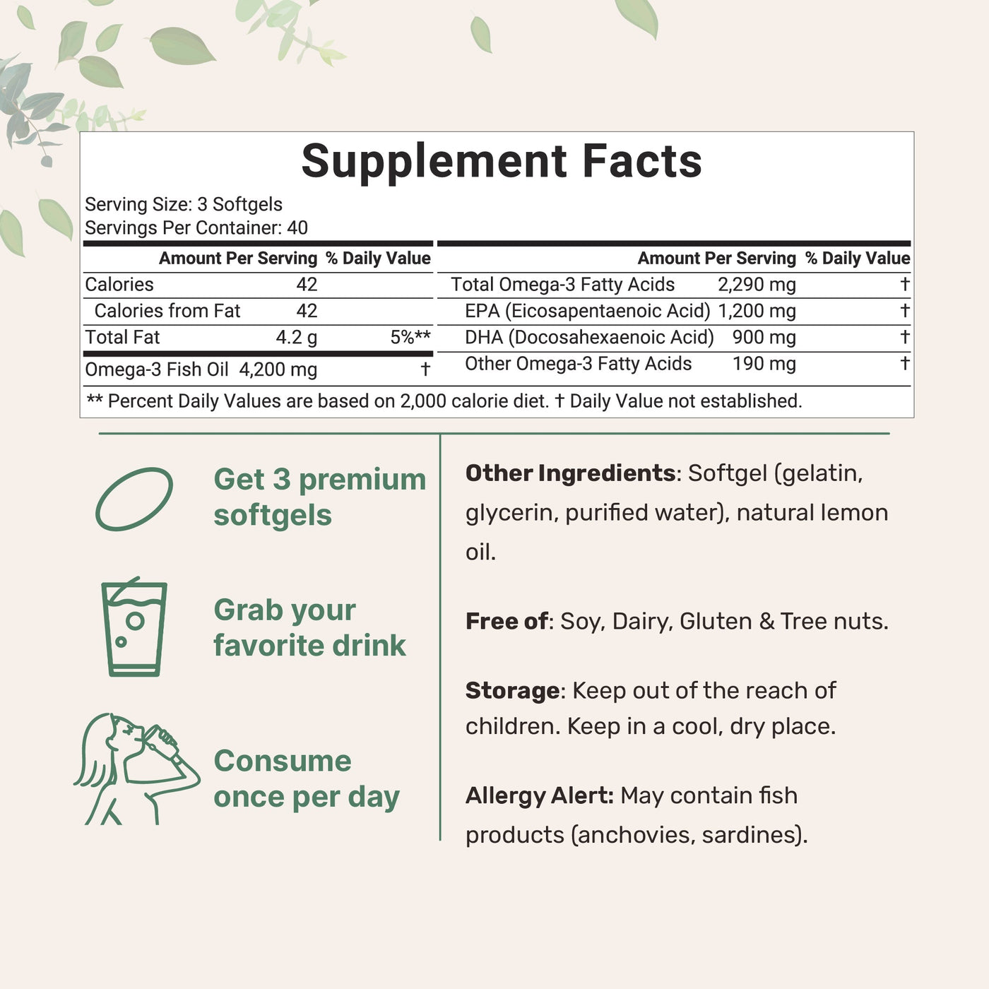 Micro Ingredients Triple Strength Omega 3 Fish Oil Supplements 4200mg Per Serving