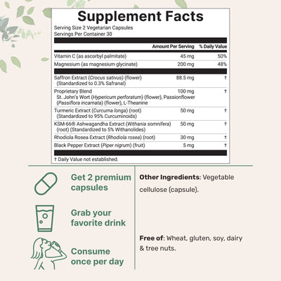 Micro Ingredients Saffron+ Advanced Supplements, 60 Veggie Capsules