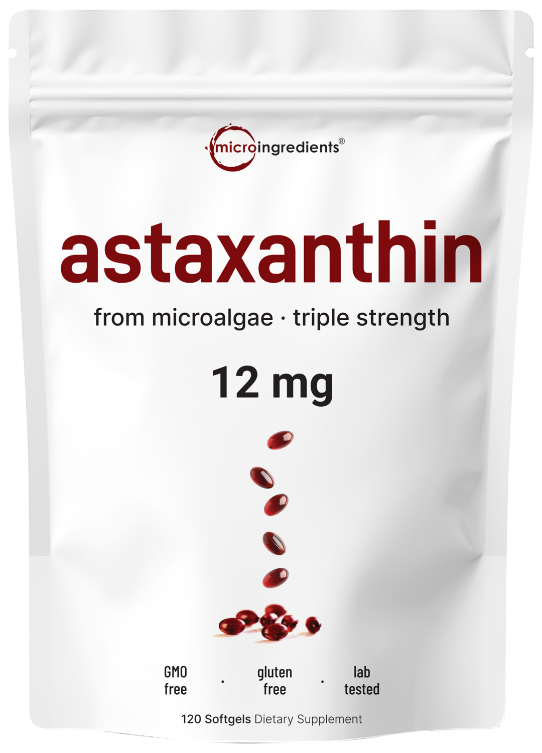 Micro Ingredients Astaxanthin 12mg, 120 softgels, tanning pills, Strength Carotenoids Skin Supplement w. 100% Natural Astaxanthin from MicroAlgae