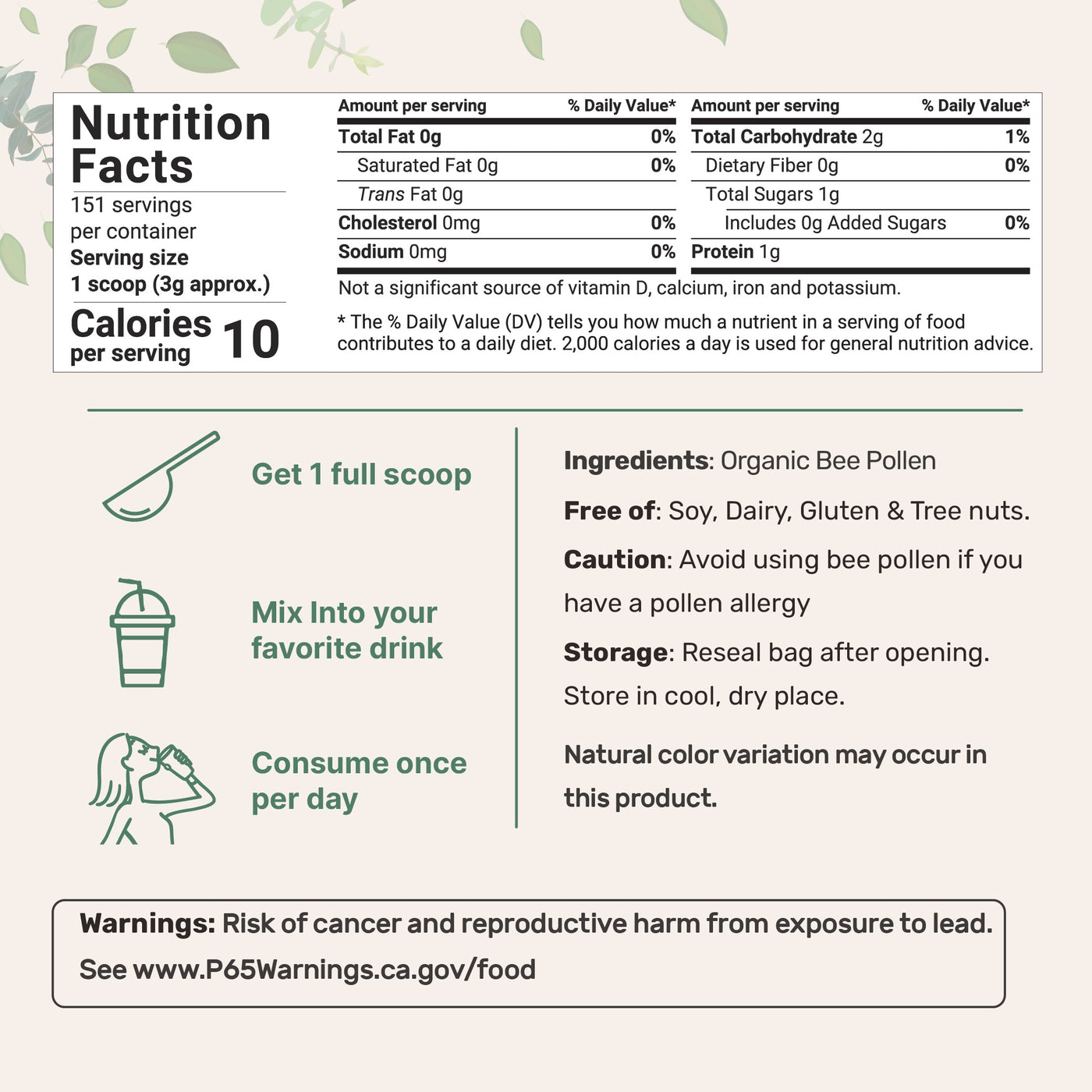 Micro Ingredients Premium Organic Bee Pollen Granules