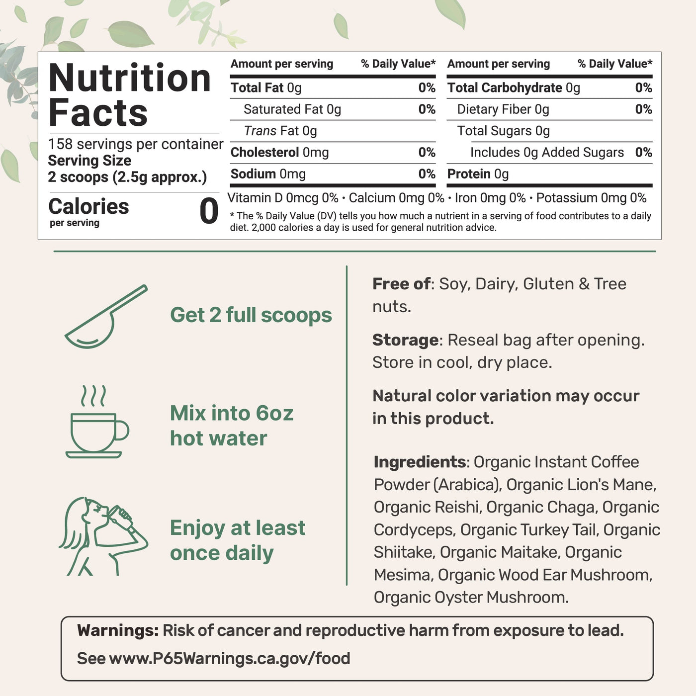 Micro Ingredients Organic Instant 10 in 1 Mushroom Coffee Powder