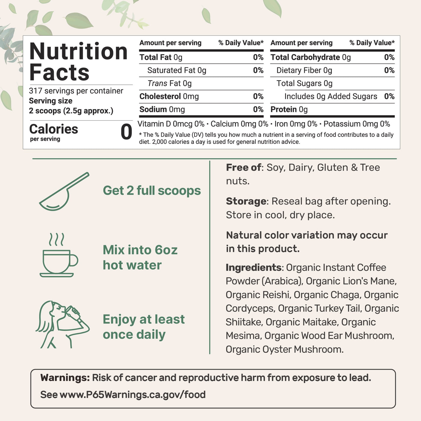 Micro Ingredients Organic Instant 10 in 1 Mushroom Coffee Powder