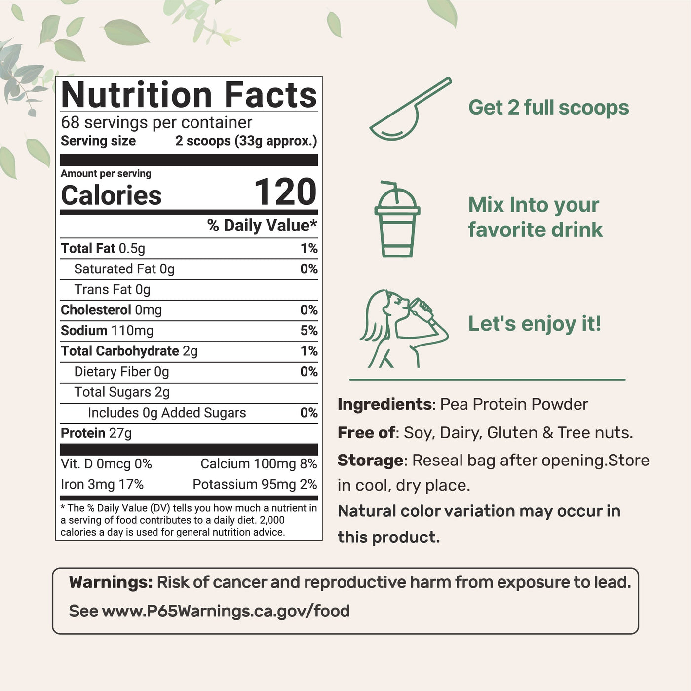 Micro Ingredients Pea Protein Powder, 5lb