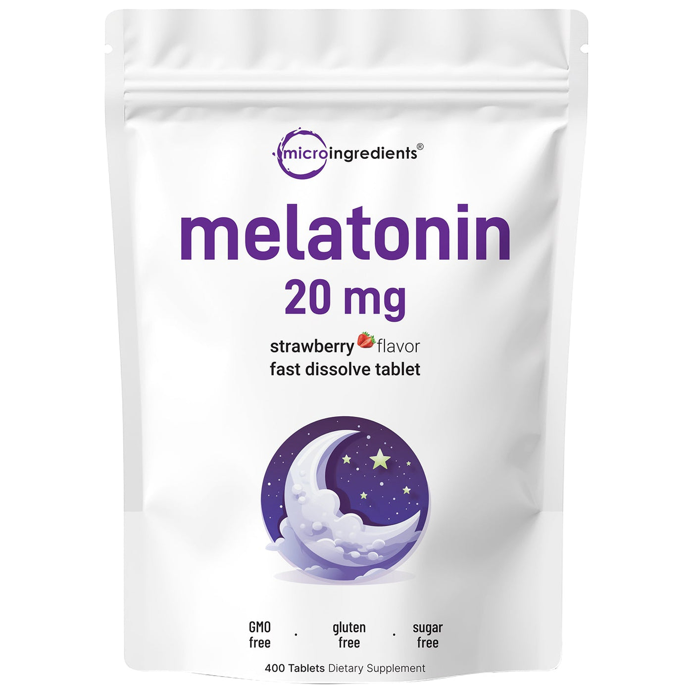 Micro Ingredients Melatonin 20mg Tablets, 400 Counts, Natural Strawberry Flavor