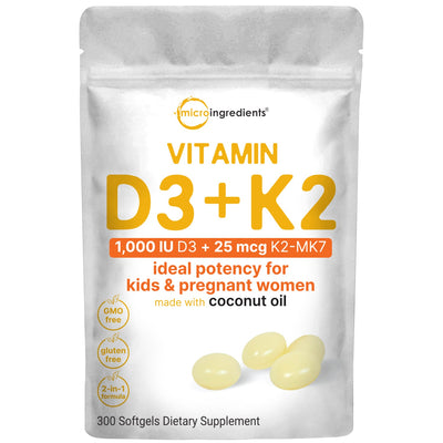 Micro Ingredients Vitamin D3 K2 5000IU /2000IU / 1000IU, Infused with Virgin Coconut Oil, 300 Softgels